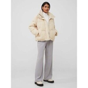French Connection Women's Faux Shearling Coat Jacket Warm & Cozy Ivory Beige XS